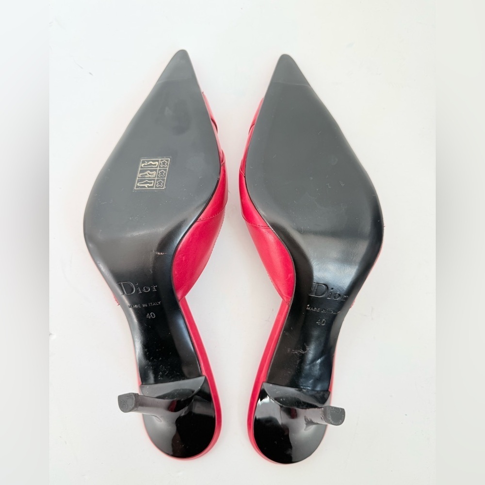 Christian Dior by John Galliano 2000's Red Leather "Dior" Diva Mule Heels EU 40 - Picture 7 of 9